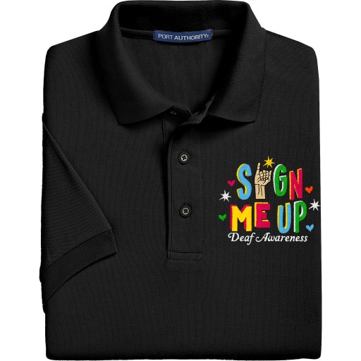 Deaf Awareness Polo Shirt in Black